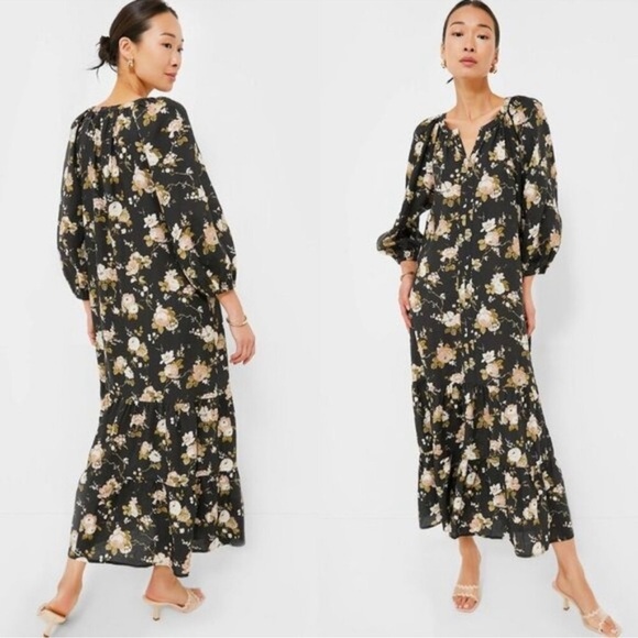 Tuckernuck NEW Midnight Garden Lyles Puff Sleeve Floral Boho Maxi Dress Size XL - Picture 2 of 12